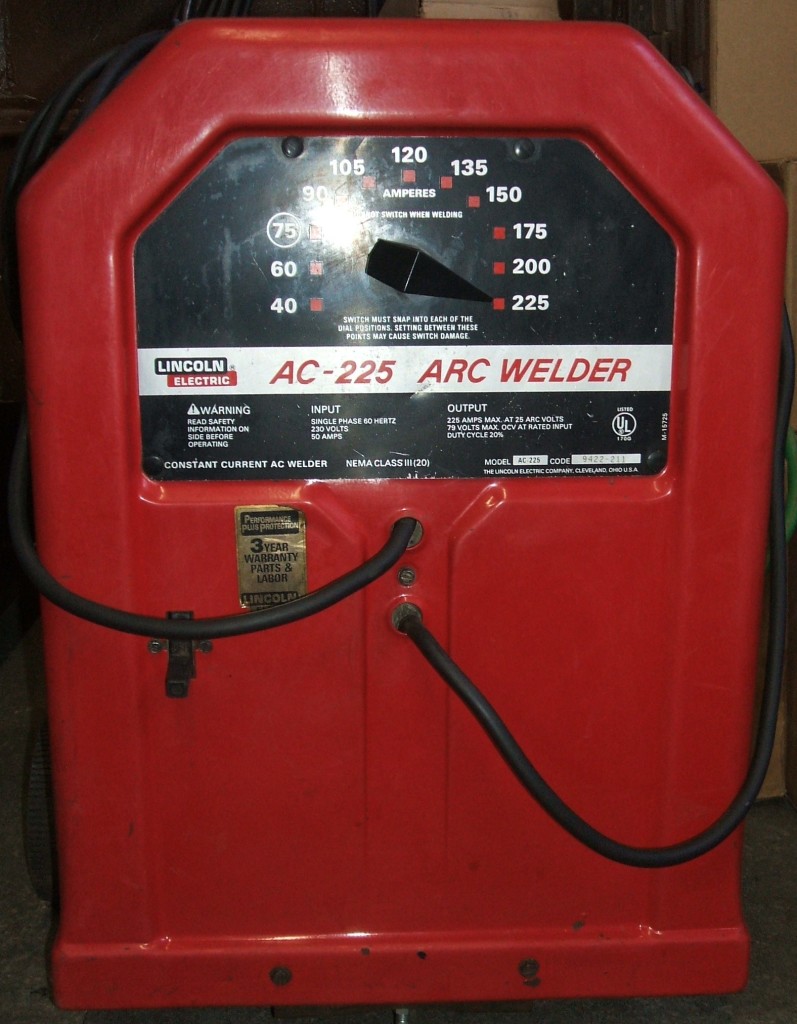 Used Lincoln AC-225 Welder Complete with: Electrode Cable, Electrode Holder, Ground Cable & Clamp, Power Cord, Wheel Kit. Very Good Condition! $275.00 *****SOLD*****